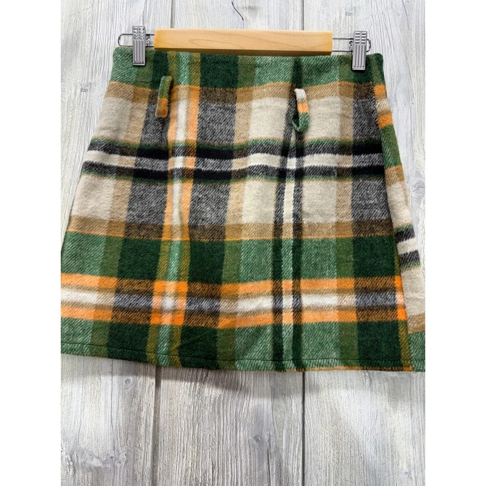 FH2 Fashion Green Orange Plaid Mini Skirt Made in Italy Size S Academic Preppy